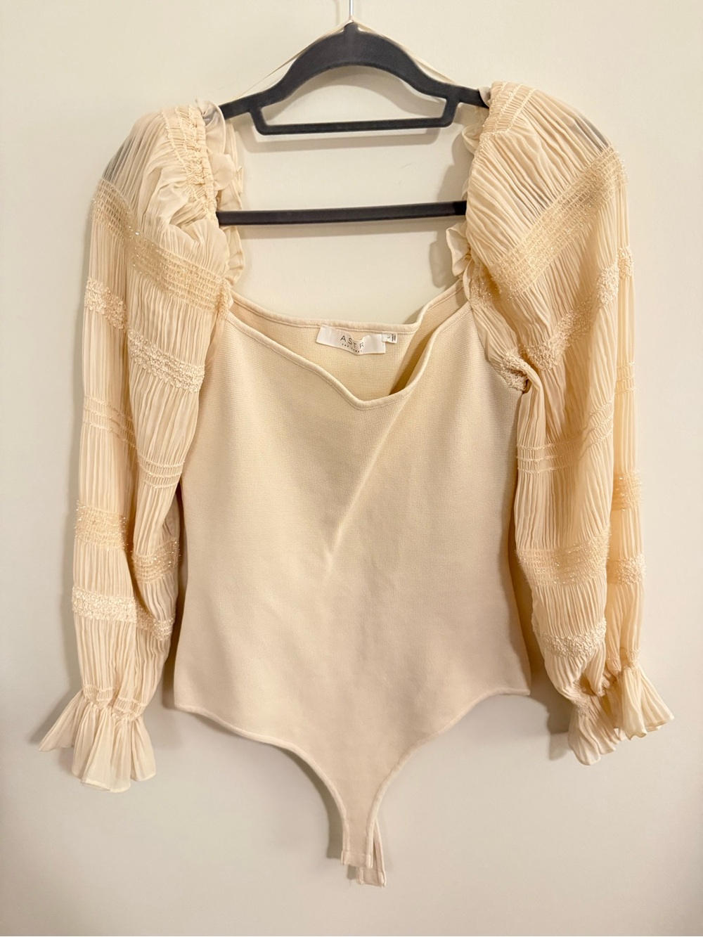 Astr Cream Sheer Puff Sleeve Bodysuit
